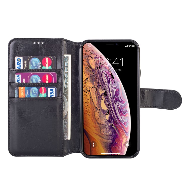 2-in-1 Detachable Oil Buffed Leather Wallet Case Stand for iPhone XS Max 6.5 inch - Black-6