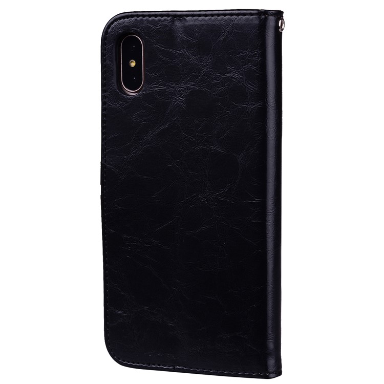 HAT PRINCE Oil Wax PU Leather Wallet Phone Case for iPhone XS Max 6.5 inch - Black-3