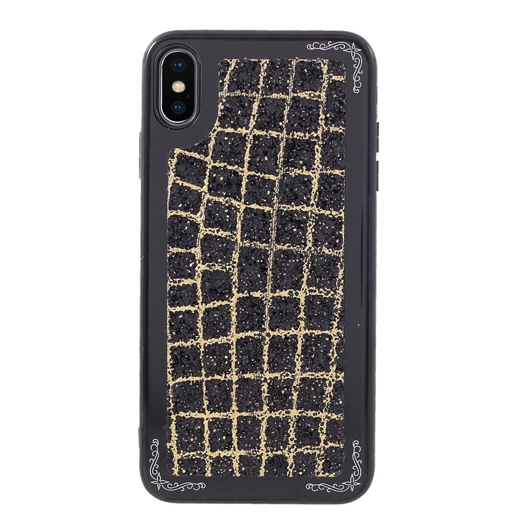 Grid Pattern Glittering Sequins TPU Metal Phone Cover for iPhone XS Max 6.5 inch - Black-2