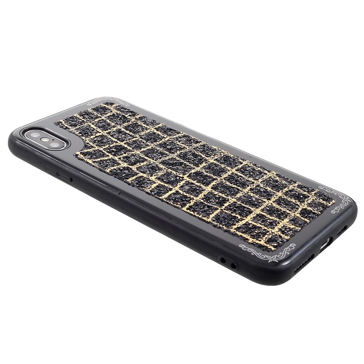 Grid Pattern Glittering Sequins TPU Metal Phone Cover for iPhone XS Max 6.5 inch - Black-3