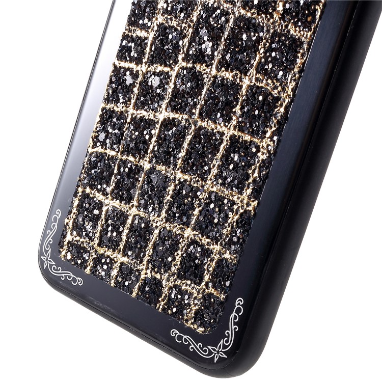 Grid Pattern Glittering Sequins TPU Metal Phone Cover for iPhone XS Max 6.5 inch - Black-5