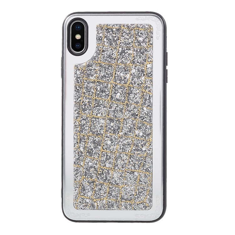 

Grid Pattern Glittering Sequins TPU Metal Phone Casing for iPhone XS Max 6.5 inch - Silver, iPhone XS Max