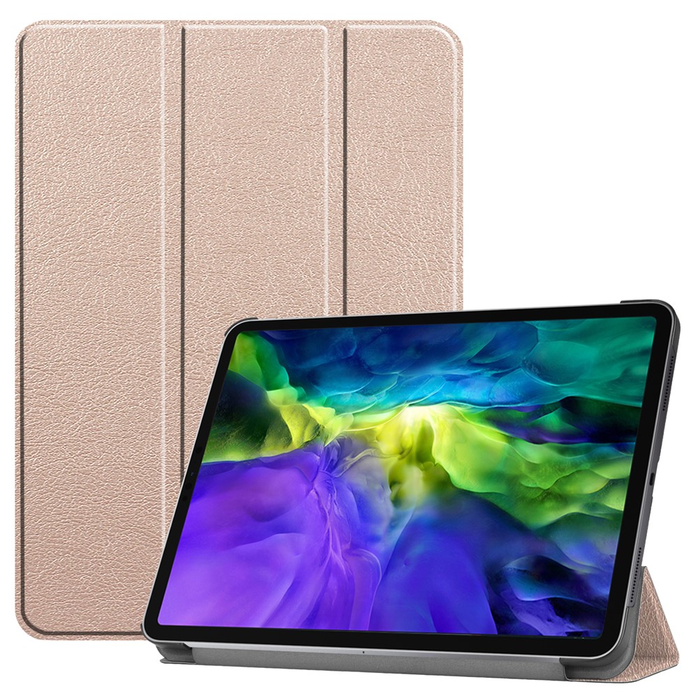 PU Leather Cover for iPad Pro 11-inch (2022)/(2021)/(2020)/(2018) Tri-fold Stand Smart Case - Gold