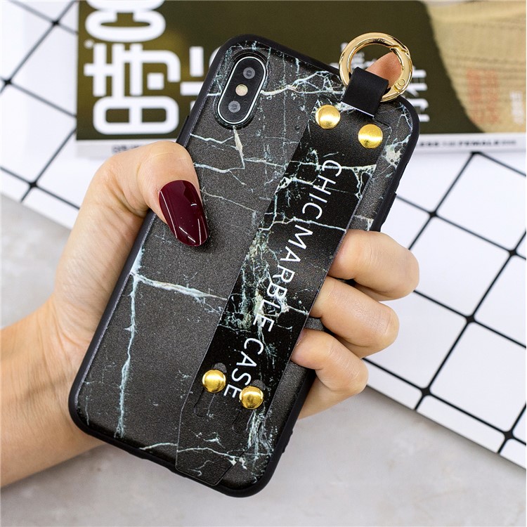 

Мраморный Шаблон Печати TPU Задняя Крышка Для Iphone XS / X - Черный, iPhone Xs
