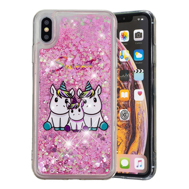 Dynamic Glitter Powder Heart Shaped Sequins TPU Shockproof Case for iPhone XS Max 6.5 inch - Lovely Unicorn-2