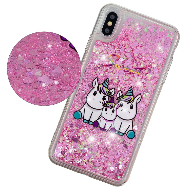 Dynamic Glitter Powder Heart Shaped Sequins TPU Shockproof Case for iPhone XS Max 6.5 inch - Lovely Unicorn-3