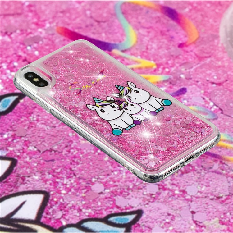 Dynamic Glitter Powder Heart Shaped Sequins TPU Shockproof Case for iPhone XS Max 6.5 inch - Lovely Unicorn-4