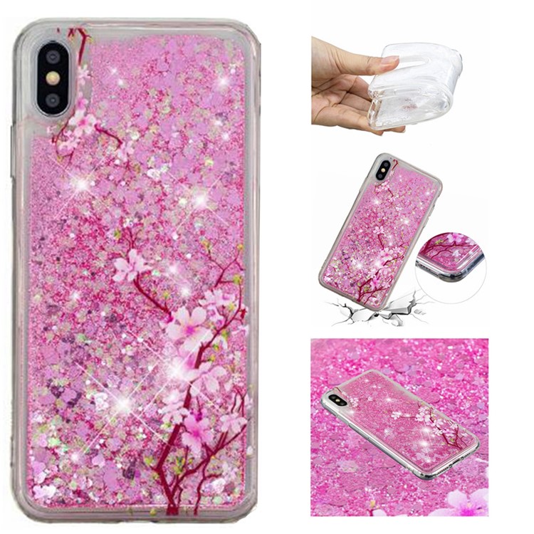 

Dynamic Glitter Powder Heart Shaped Sequins TPU Shockproof Case Cover for iPhone XS Max 6.5 inch - Peach Blossom, iPhone XS Max