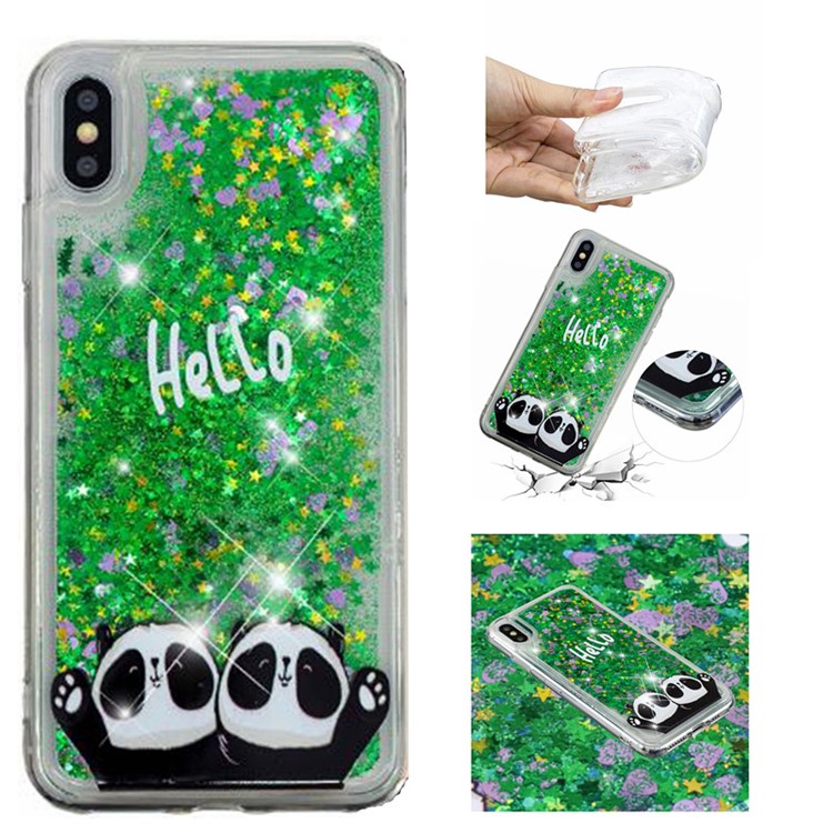 

Dynamic Glitter Powder Heart Shaped Sequins TPU Shockproof Cover Phone Case for iPhone XS Max 6.5 inch - Panda, iPhone XS Max
