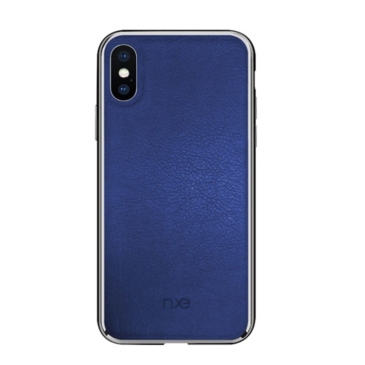 NXE Para Iphone XS 5.8 Polegadas Texturizado Couro Genuíno Revestido Shell PC - Azul-1