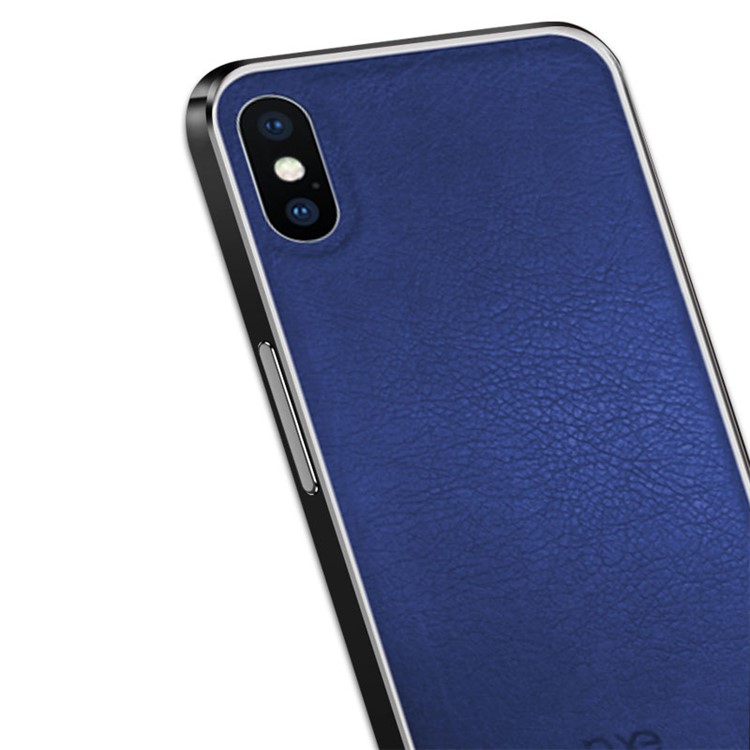 NXE Para Iphone XS 5.8 Polegadas Texturizado Couro Genuíno Revestido Shell PC - Azul-3