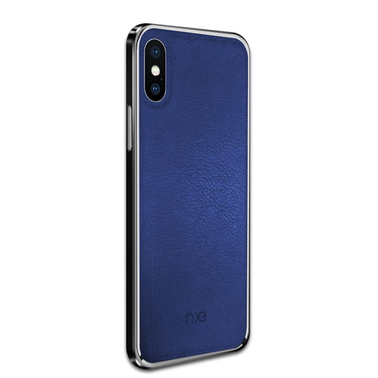NXE Para Iphone XS 5.8 Polegadas Texturizado Couro Genuíno Revestido Shell PC - Azul-4