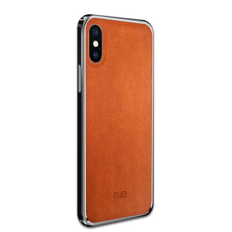 NXE Texturizado Couro Genuíno Revestido Shell Do Telefone Móvel Do PC Para O Iphone XS Max 6,5 Polegadas - Castanho-4