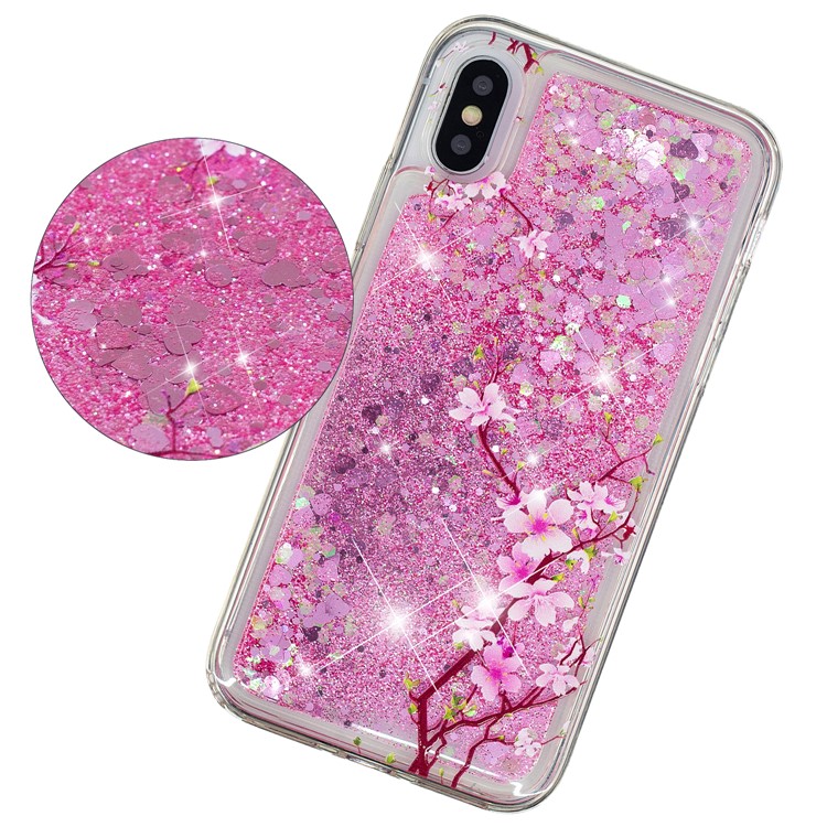 Embossment Pattern Quicksand TPU Back Phone Case for iPhone XS / X 5.8 inch - Peach Blossom-3