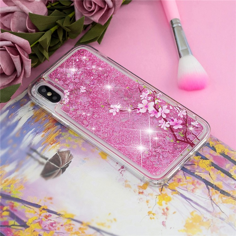 Embossment Pattern Quicksand TPU Back Phone Case for iPhone XS / X 5.8 inch - Peach Blossom-6