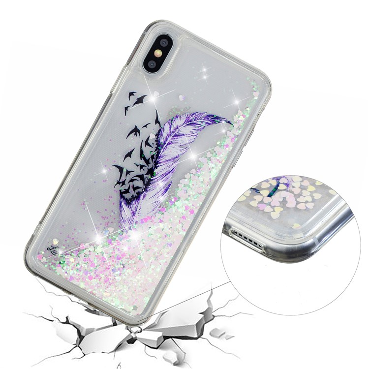 Liquid Glitter Powder Quicksand Inside Pattern Printing Shockproof TPU Case for iPhone XS Max 6.5 inch - Purple Feather and Birds-3