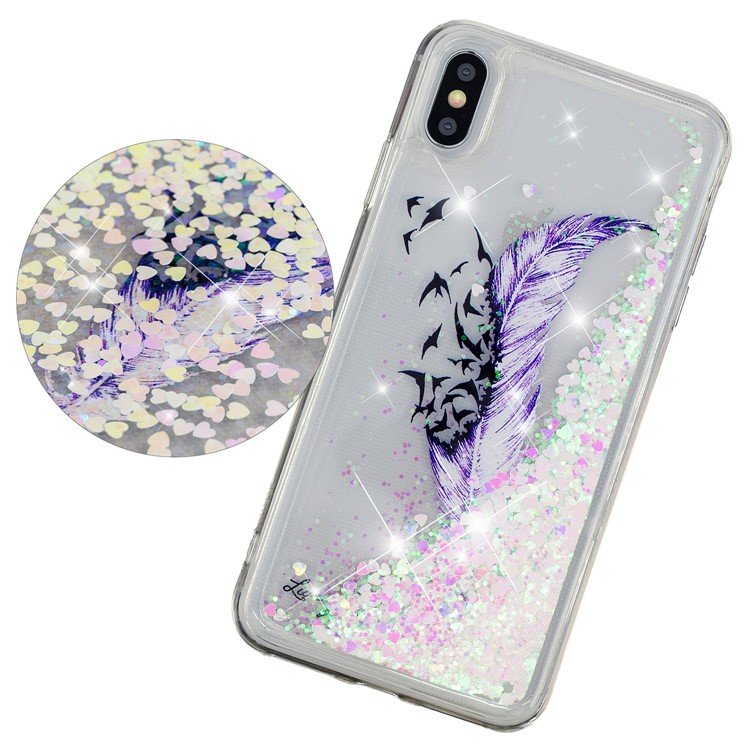 Liquid Glitter Powder Quicksand Inside Pattern Printing Shockproof TPU Case for iPhone XS Max 6.5 inch - Purple Feather and Birds-4