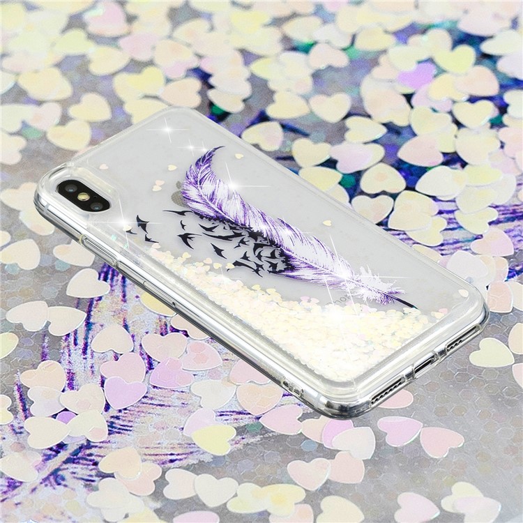 Liquid Glitter Powder Quicksand Inside Pattern Printing Shockproof TPU Case for iPhone XS Max 6.5 inch - Purple Feather and Birds-5