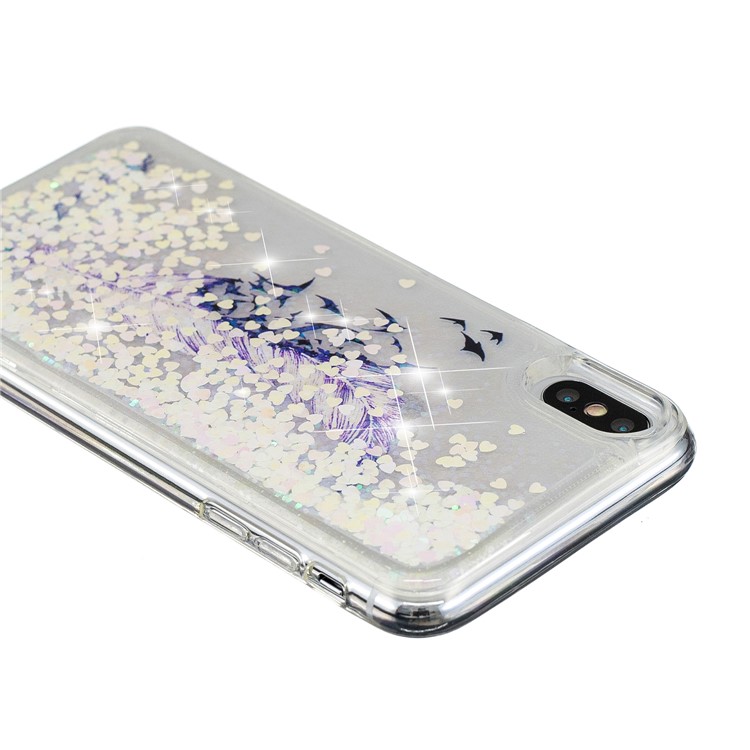 Liquid Glitter Powder Quicksand Inside Pattern Printing Shockproof TPU Case for iPhone XS Max 6.5 inch - Purple Feather and Birds-7