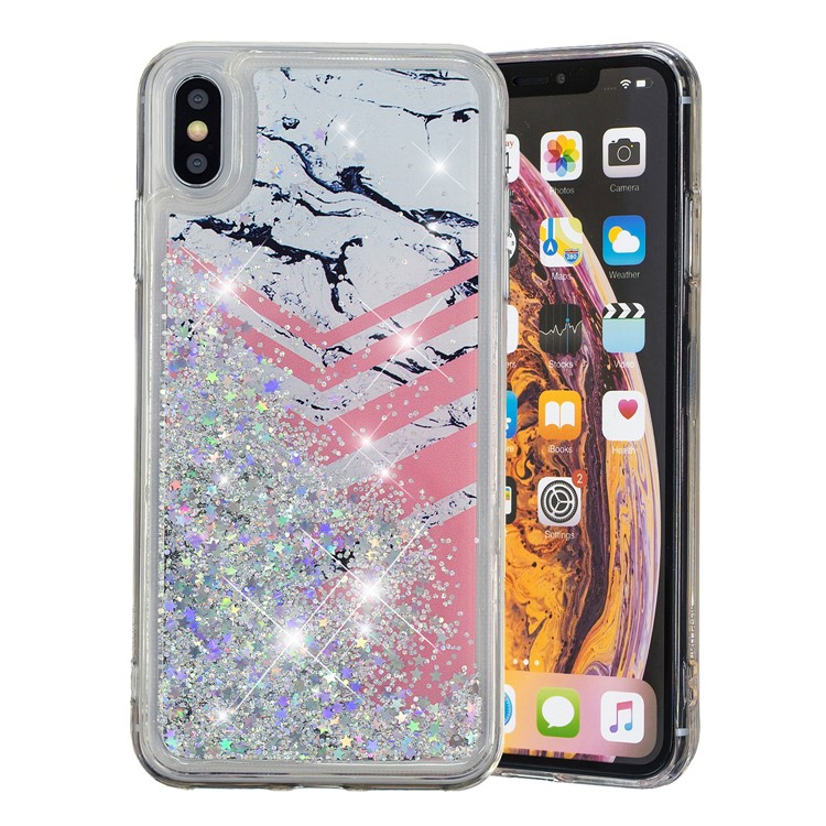 Líquido Glitter Pó Quicksand Dentro Padrão De Impressão À Prova De Choque TPU Voltar Shell Para Iphone XS Max 6.5 Polegada - Pttern De Mármore-2