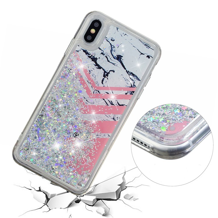 Líquido Glitter Pó Quicksand Dentro Padrão De Impressão À Prova De Choque TPU Voltar Shell Para Iphone XS Max 6.5 Polegada - Pttern De Mármore-3