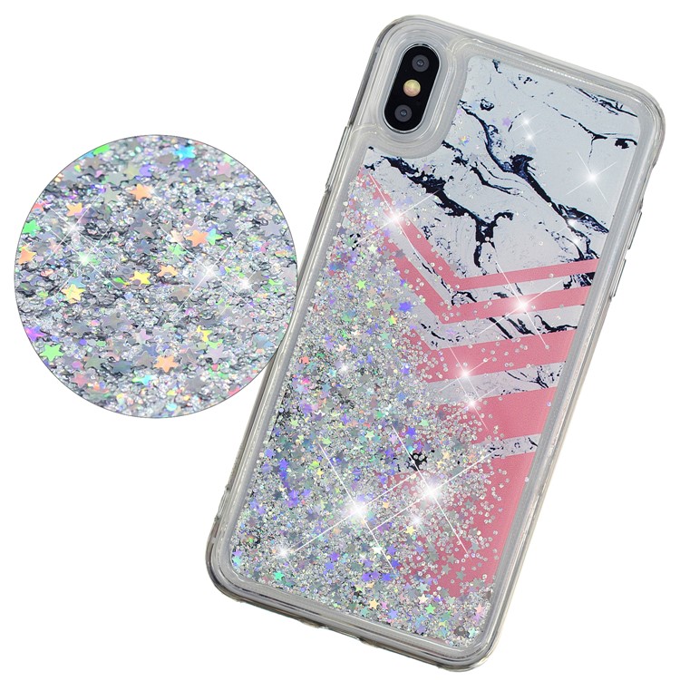 Líquido Glitter Pó Quicksand Dentro Padrão De Impressão À Prova De Choque TPU Voltar Shell Para Iphone XS Max 6.5 Polegada - Pttern De Mármore-4