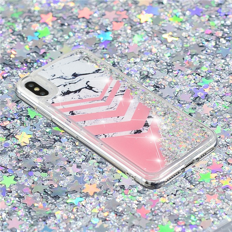Líquido Glitter Pó Quicksand Dentro Padrão De Impressão À Prova De Choque TPU Voltar Shell Para Iphone XS Max 6.5 Polegada - Pttern De Mármore-5