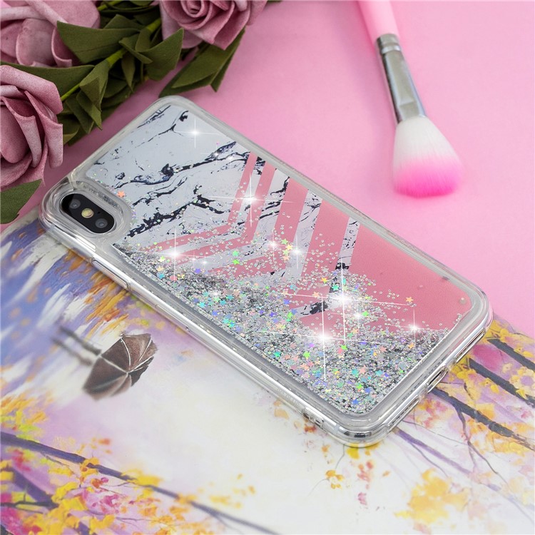Líquido Glitter Pó Quicksand Dentro Padrão De Impressão À Prova De Choque TPU Voltar Shell Para Iphone XS Max 6.5 Polegada - Pttern De Mármore-8