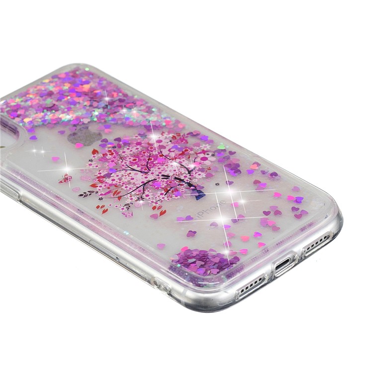 La Paillette Dynamique De Poudre De Paillettes A Modelé La Caisse Mobile De TPU Pour L'iphone XR 6,1 Pouces - Arbre Avec Fleur Rose-6