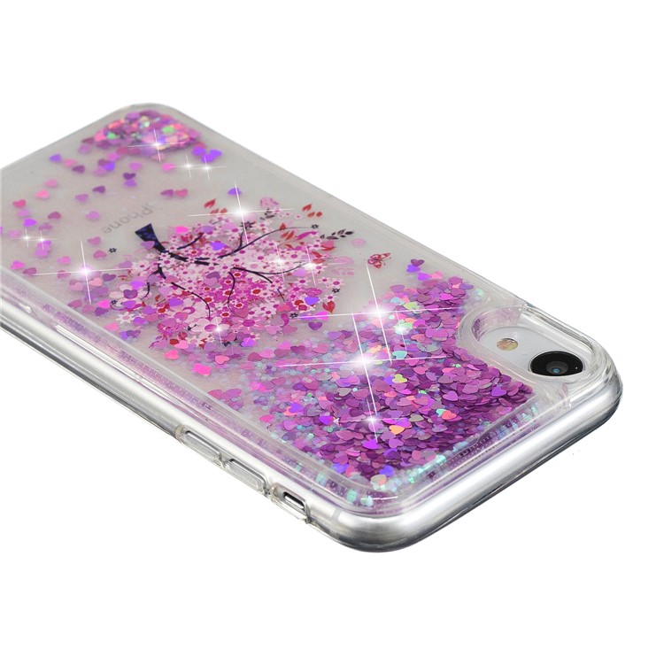 La Paillette Dynamique De Poudre De Paillettes A Modelé La Caisse Mobile De TPU Pour L'iphone XR 6,1 Pouces - Arbre Avec Fleur Rose-7