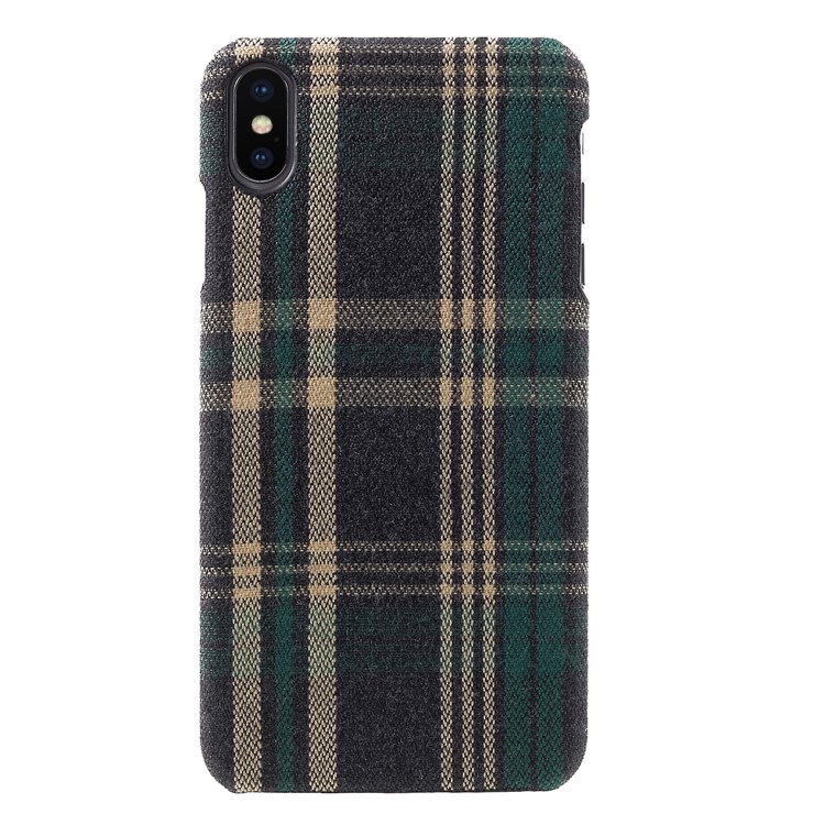 For iPhone XS Max 6.5 inch Lattice Pattern Cloth Coated PC Casing - Green-1