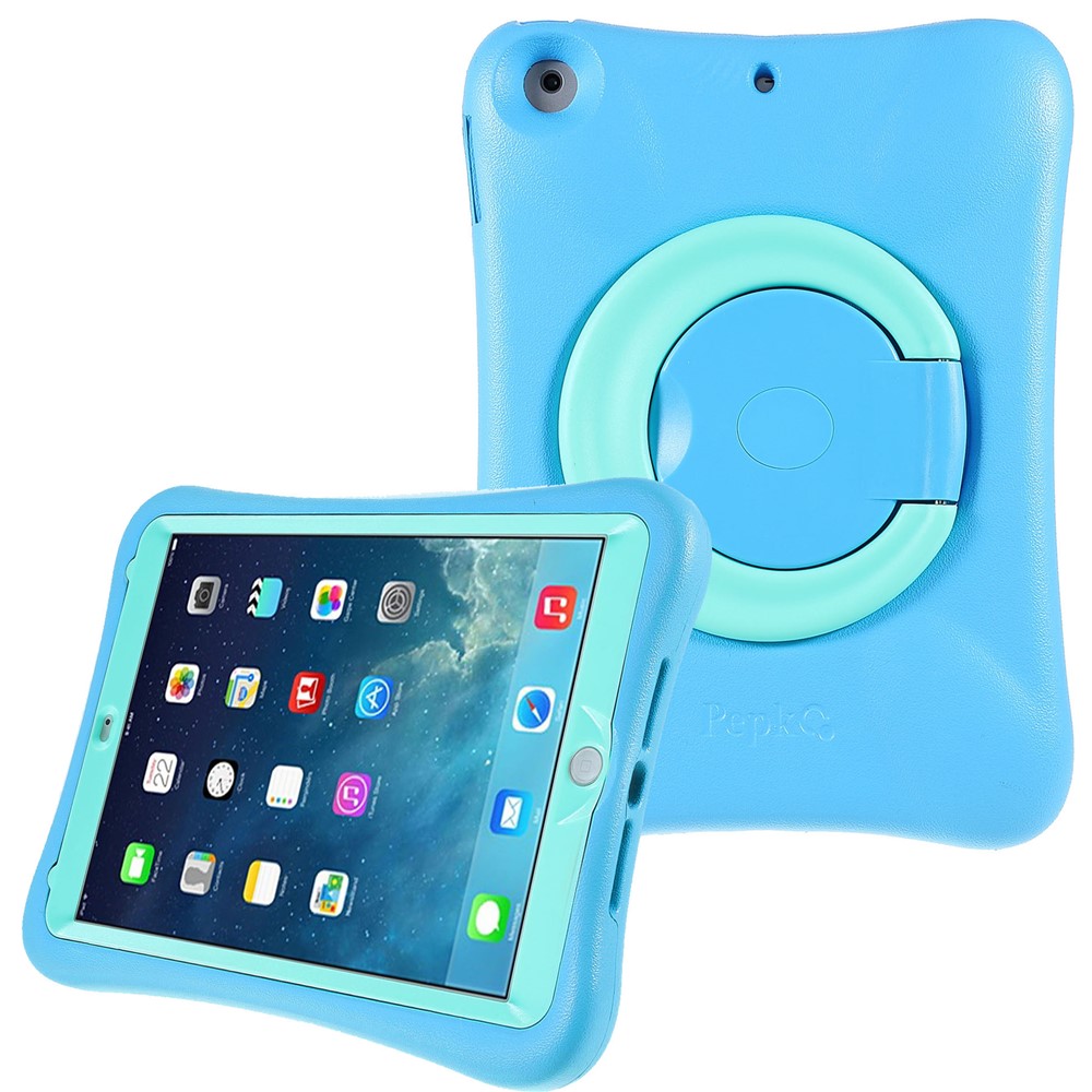 PEPKOO Cool EVA Shockproof Case with 360 Degree Rotary Kickstand for iPad 9.7-inch (2018) / (2017) - Blue / Mint Green