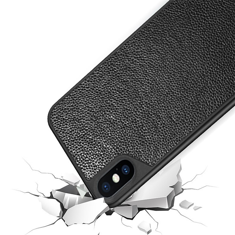 NXE Litchi Skin Genuine Leather Coated TPU Cell Phone Case for iPhone XS 5.8 inch - Black-4