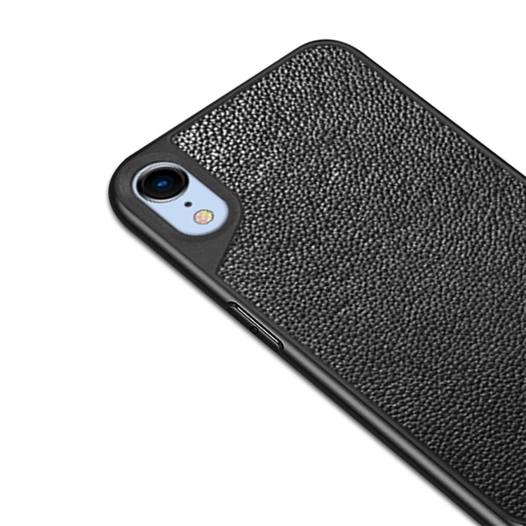 NXE Litchi Skin Genuine Leather Coated TPU Case for iPhone XR 6.1 inch - Black-5