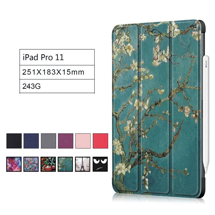 Estuche Elegante De Cuero Con Soporte De Tres Pliegues Para Ipad Pro De 11 Pulgadas (2018) Compatible Con Lápiz Inalámbrico De Carga Inalámbrica - Almendro En Flor-9