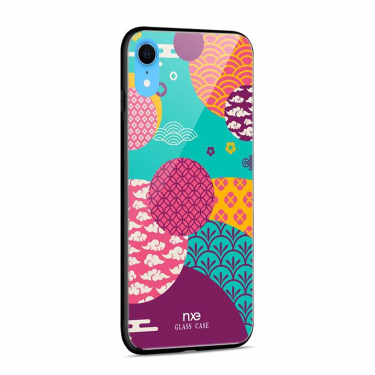 NXE Hybrid Case for iPhone XR 6.1 inch Pattern Printing TPU Edges 9H Glass Case - Style A-4