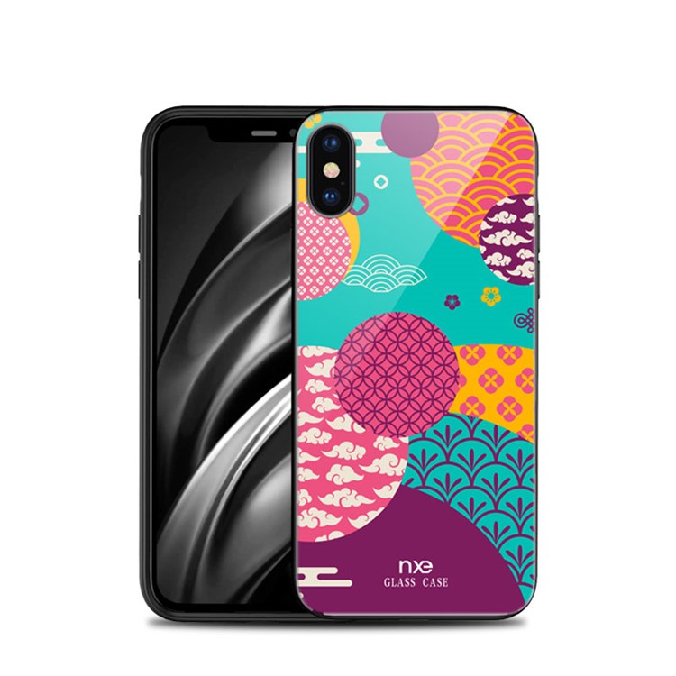 NXE Hybrid Casing for iPhone XS Max 6.5 inch Pattern Printing TPU Edges 9H Glass Case - Style A-2