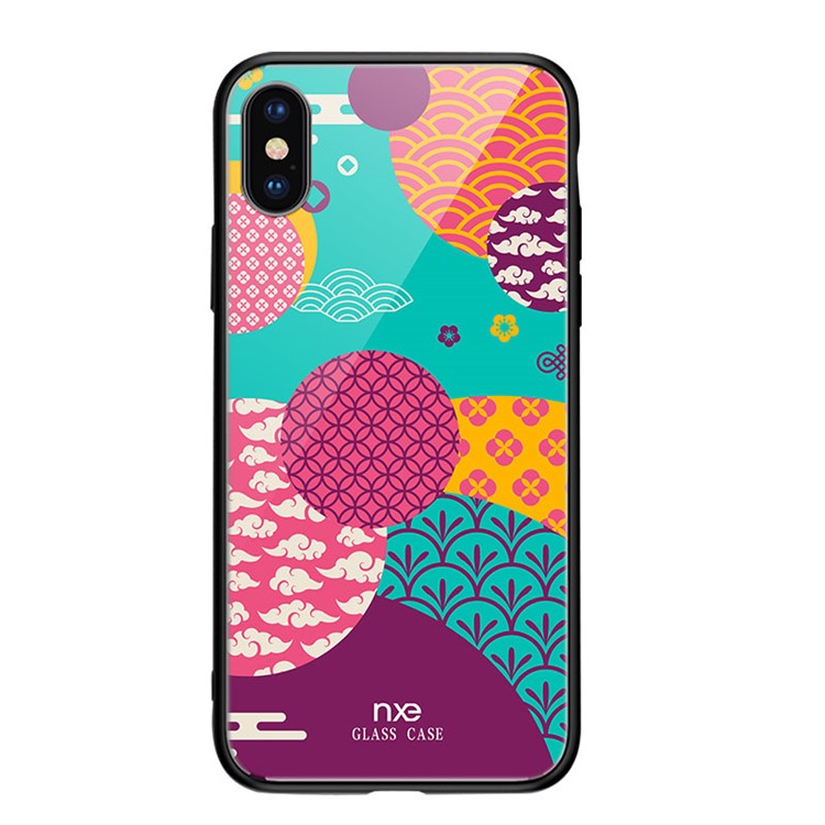 NXE Hybrid Casing for iPhone XS Max 6.5 inch Pattern Printing TPU Edges 9H Glass Case - Style A-4