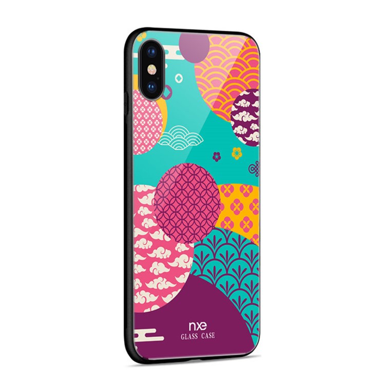 NXE Hybrid Casing for iPhone XS Max 6.5 inch Pattern Printing TPU Edges 9H Glass Case - Style A-8