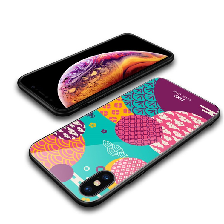 NXE Hybrid Casing for iPhone XS Max 6.5 inch Pattern Printing TPU Edges 9H Glass Case - Style A-10