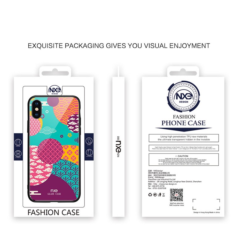 NXE Hybrid Casing for iPhone XS Max 6.5 inch Pattern Printing TPU Edges 9H Glass Case - Style A-11