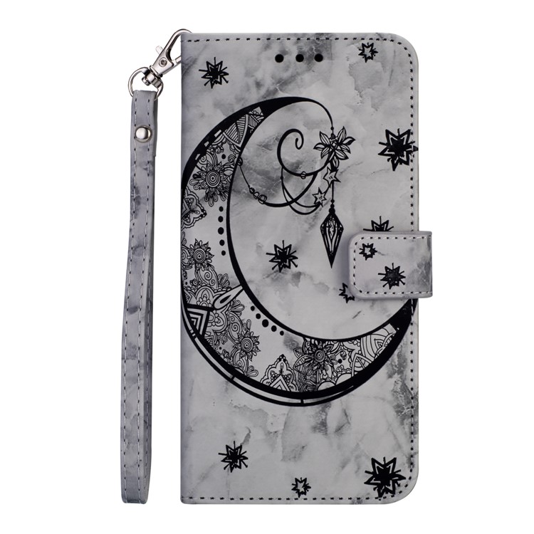 Marble Style Imprinted Moon Pattern Leather Phone Case for iPhone XS Max 6.5 inch - Grey-2