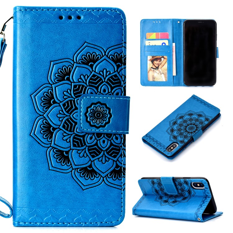 

Imprinted Mandala Pattern Leather Cell Phone Case for iPhone XS Max 6.5 inch - Blue, iPhone XS Max