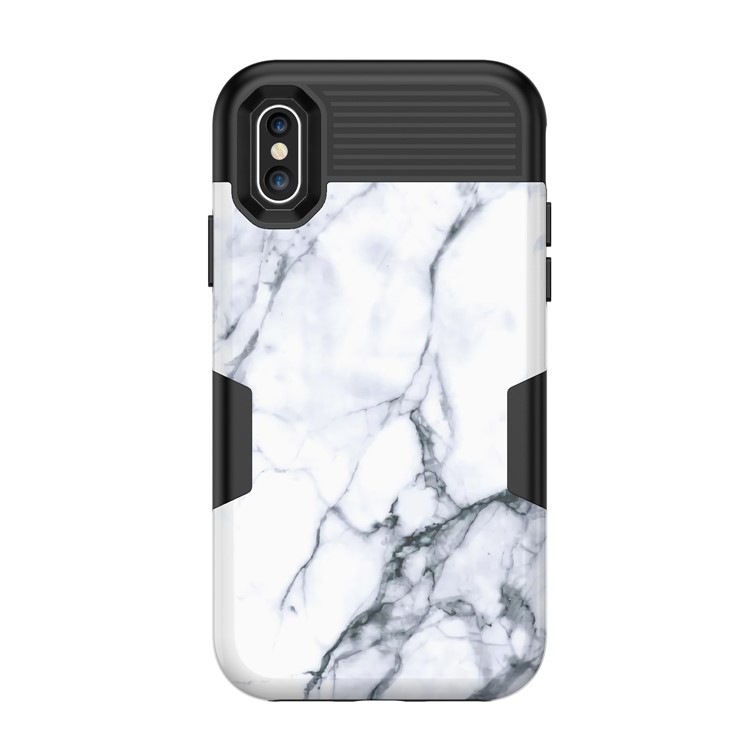 White Marble Pattern 3 in 1 Shockproof Case PC Silicone Hybrid Cover for iPhone XS 5.8 inch - Black-3