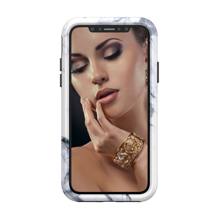 White Marble Pattern 3 in 1 Shockproof Case PC Silicone Hybrid Cover for iPhone XS 5.8 inch - Black-4