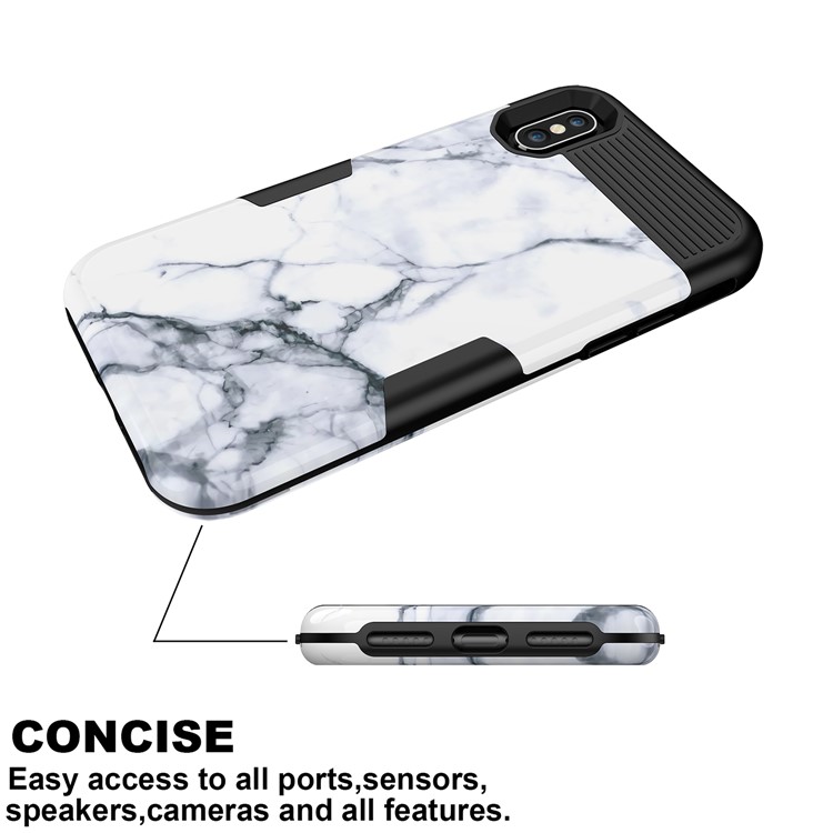 White Marble Pattern 3 in 1 Shockproof Case PC Silicone Hybrid Cover for iPhone XS 5.8 inch - Black-6