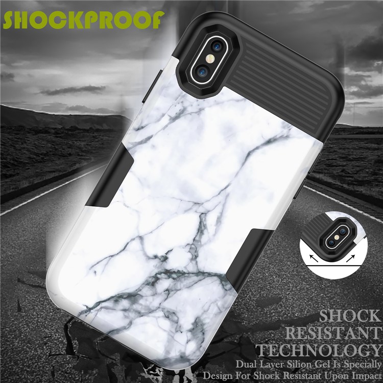 White Marble Pattern 3 in 1 Shockproof Case PC Silicone Hybrid Cover for iPhone XS 5.8 inch - Black-7