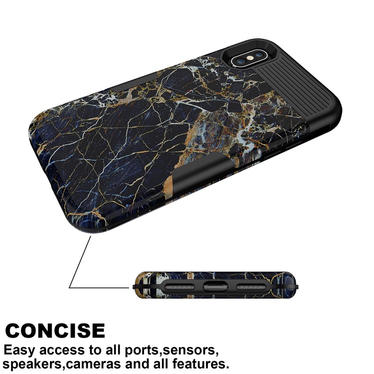 For iPhone XS Max 6.5 inch 3-in-1 [Marble Pattern] PC Silicone Hybrid Drop-proof Case - Black-6