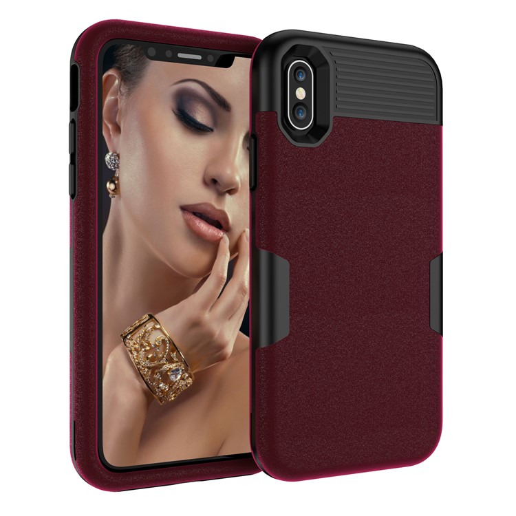 

For iPhone XS 5.8 inch 3-in-1 Mobile Case Matte Surface PC Silicone Hybrid Shockproof Case - Black / Wine Red, iPhone Xs