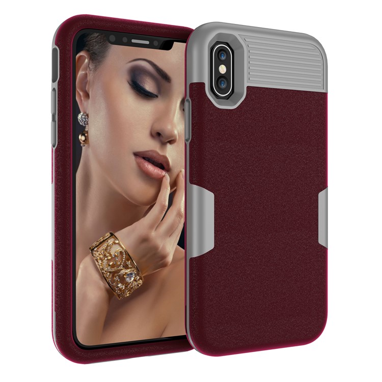 

For iPhone XS Max 6.5 inch 3-in-1 Cover Casing [Matte Surface] PC Silicone Hybrid Shockproof Case - Grey / Wine Red, iPhone XS Max